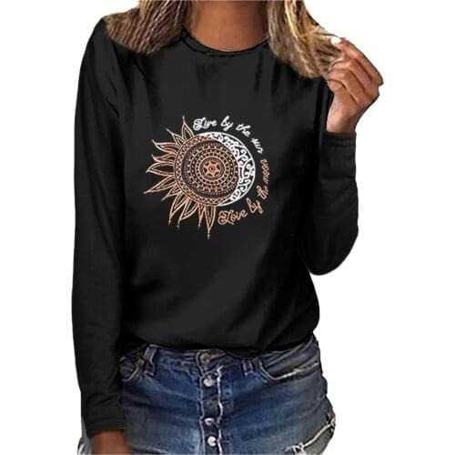 Womens Casual Printing O-Neck Long Sleeve Tops Loose T-shirt
