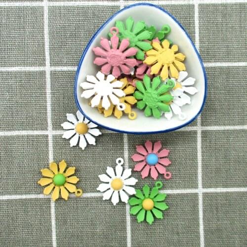 10pcs/lot 21*25mm color Rubber paint print cartoon daisy shape alloy flowers charms diy jewelry earring pendant accessory XL576