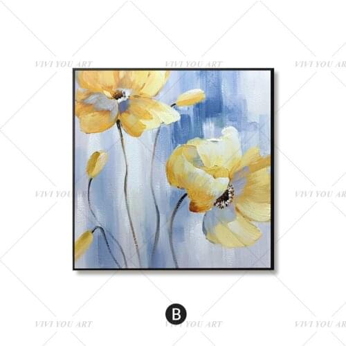 100% Handmade Big Yellow Flowers Abstract Gold Oil Painting for Living Room Modern Painting wall decor picture art Gift