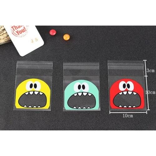 100 pieces/pack 10*10CM Cute Foodie 3 Colors Self-adhesive Plastic Bags For Cookies, Biscuits
