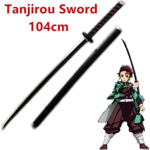 104cm Sword Weapon Demon Slayer Kimetsu no Yaiba Tanjirou Black Sowrd Cosplay 1:1 Anime Ninja Knife PU Prop Model Gift Decor
