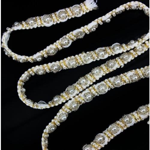 15yard Beaded Braided Rhinestones Trim Lace Fabric Ribbon Pearl Trimming Applique Tape Sew on Sewing Supplies renda t616