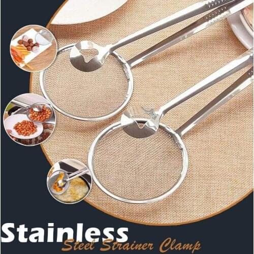 2 In 1 Grip Flip Tongs fry Tongs Filter Spoon With Clip Stainless Steel Clamp Strainer Kitchen Oil-frying Filter Dropshipping