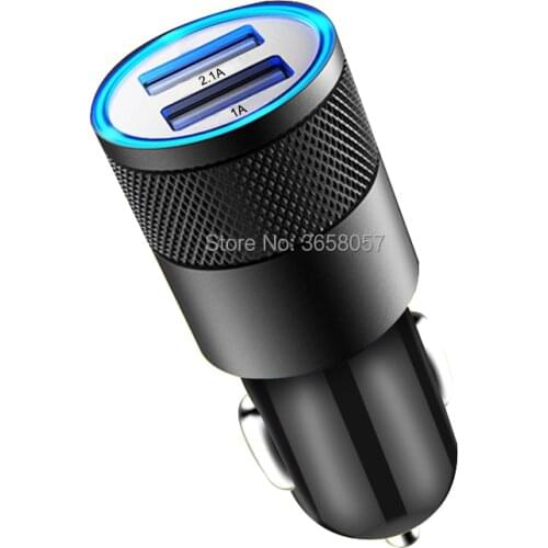 200pcs Aluminium 2.1A+1A Dual 2-port USB Universal Car Charger for iphone X 8 7 6 for samsung s6 s7 s8