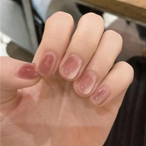 24Pcs/Set Cinnamon Glitter Fake Nails Glue Type Removable Short Paragraph Fashion Full Cover ​Manicure Set Nail Art Tools NN