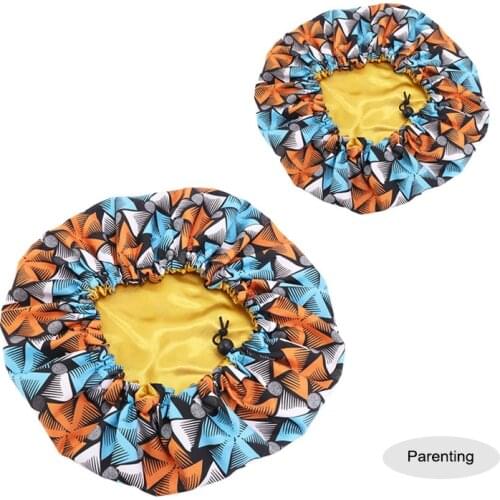 30pcs/set Parent child bonnet hat African pattern print fabric Ankara bonnet sleep turban cap Women Hair Treatment Protect Hair