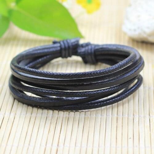 6 pcs/lot Wrap Woven New Punk Handmade Men Black Bracelets Male Women Leather Bracelet Men Bangle Wholesale Jewelry Gift DX26