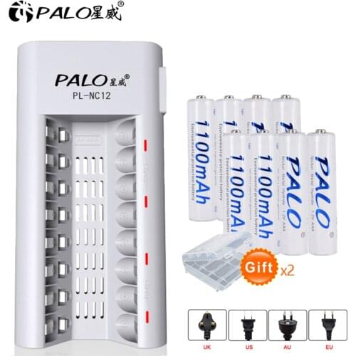 8 slots for AAA AA battery LED light fast smart battery charger for NI-MH aa aaa + 8pcs 1100mAh AAA 3A rechargeable battery