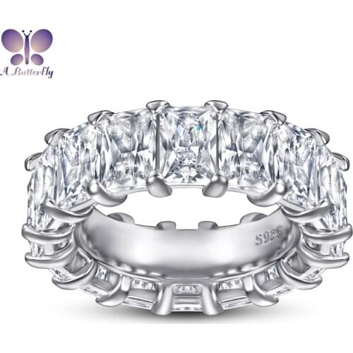 A Butterfly 925 Sterling Silver Wedding Eternity Ring Ice Emerald Cut 4*6MM SONA Diamond Engagement Ring Luxury Jewelry