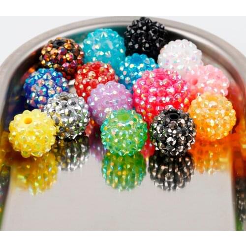 Hot 12mm/14mm/16mm/18mm/20MM Fashion DIY Beads Jewelry Making 5/10pcs Round Chunky Resin Rhinestone Loose Spacer Beads Hole:2mm