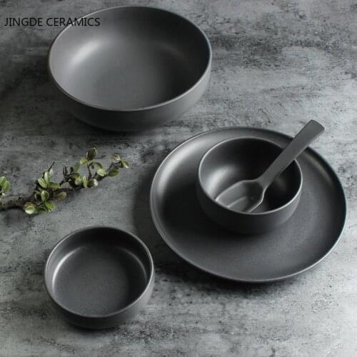 Japanese-style Black Solid Color Ceramic Plate Kitchen Restaurant Hotel Supplies Breakfast Sushi Cake Dish Rice Noodles Bowl