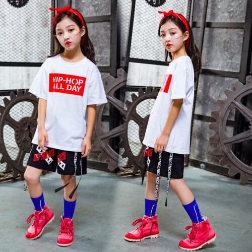 Kids Hip Hop Dancing Costumes for Girls Boys Ballroom Jazz Dance Clothes Party Stage Costumes Wear T Shirt Short Pants Outfits