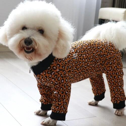 Pet Dog Jumpsuit Wool 100%Cotton Puppy Clothes Leopard Printed Overalls Protect Belly Pajamas For Small Dogs Chihuahua Home Wear