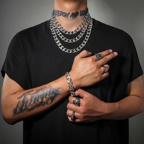 Hip-hop Cuban Iced out Crystal Necklace For Man Rock Rapper Cool Charm Jewelry Miami Gold/silver Color Nightclub Bling Accessori