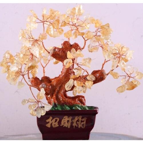 Copper Wire Wrap Tree of life Natural Stone Beads Yellow Crystal Wealth inviting Good Luck Jewelry Tree 1Pcs N120