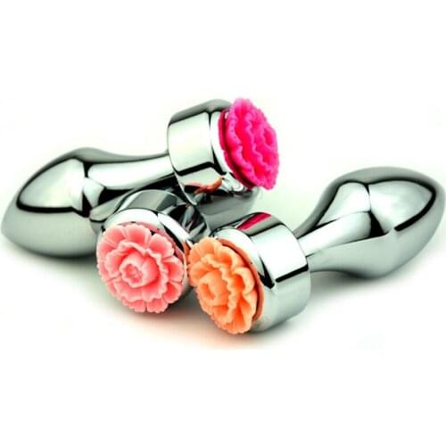 Bullet Shape Metal Anal Plug Bottom Flower Steel Butt Plugs Erotic Sex Toys For Woman Men Anus Stimulator Anal Dilator Buttplug