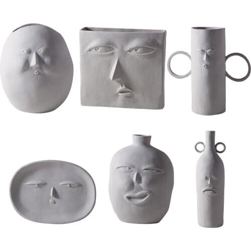 Minimalism Human Face Ceramic Flower Vase Sculpture Kitchen Living Room