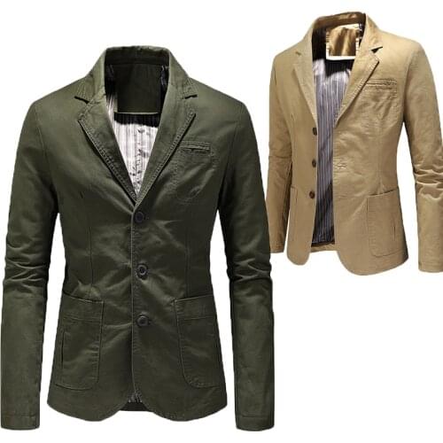 Mens Blazer Casual Suit Jacket Mens Spring and Autumn Coat Single Breasted Blazer Men Cotton Suit Men Outwear Jacket Thin Slim