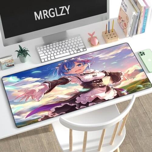 MRGLZY Anime Girl Mouse Pad Large XXL Kawaii Rem Desk Mat Carpet Placemat Computer Gamer Gaming Peripheral Accessories MousePad