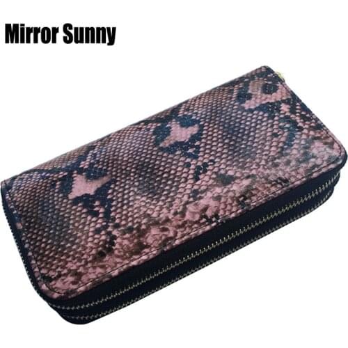 New Arrivals Womens Double Zipper Wallet Snake PU Leather Female Clutch Long Wallets Card Holder Cellphone Bag Ladies Cateiras