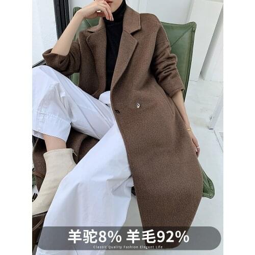New womens double-sided cashmere coat in autumn and winter 2021 thin knee length alpaca wool coat