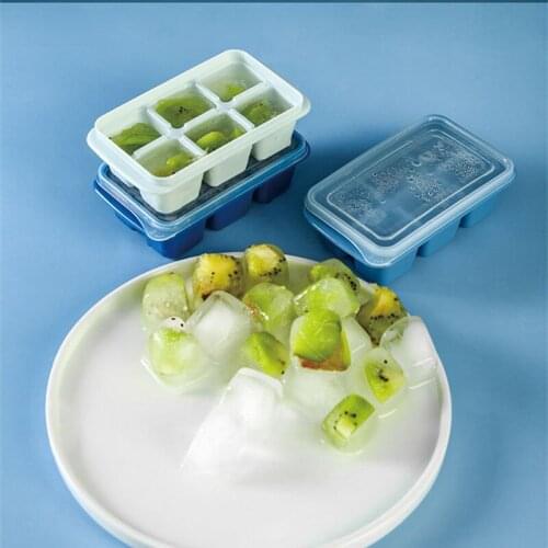 New 6 Grids Food Grade Silicone Ice Tray Home with Lid DIY Ice Cube Mold Square Shape Ice Cream Maker Kitchen Bar Accessories