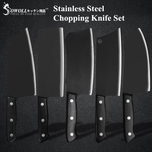 Sowoll 7'' 7.5'' Chopping Cleaver Knife Stainless Steel Butcher Slaughter Knife Meat Fish Bone Cutter Slicer Chinese Sword Tools