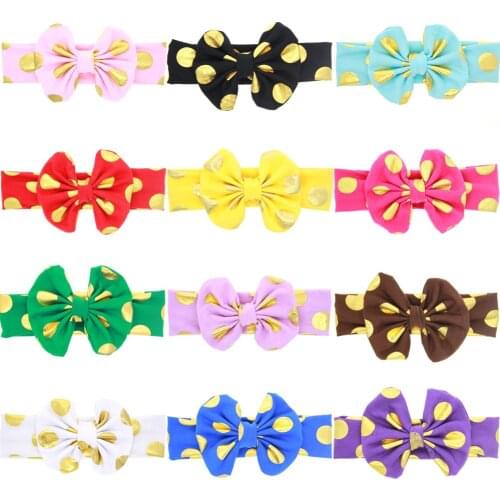 Wholesale 10PCS/Lot Baby Girls Gold Polka Dot Big Bow Knot Headband