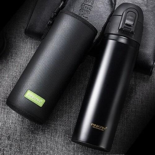 PINKAH NEW 500ML Adult Stainless Steel Vacuum Flask straw thermos cup water bottle with holder Insulation Cup thermos cup