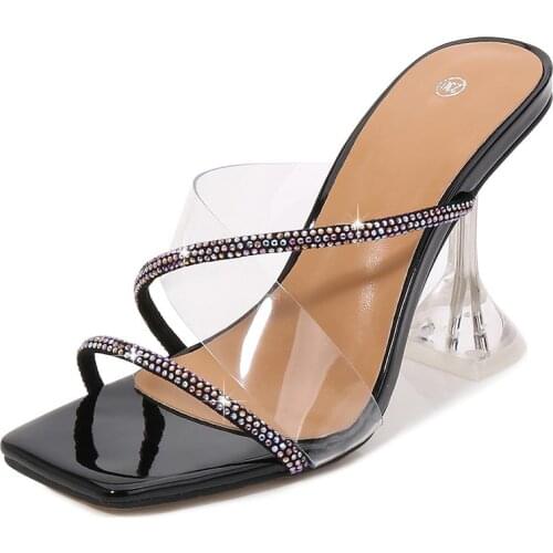 Transparent PVC Sandals Wine Glass High Heel Sexy Casual Shoes Large Size 35-43 44 45 46 Female Open Toe Fashion Slippers