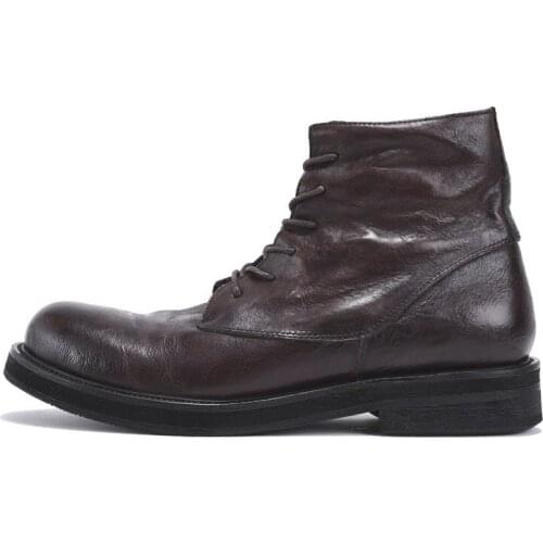 Genuine Leather Retro Work Boots Men Winter Sneakers Lace Up Luxury Trainers British High-Top Ankle Riding Boots Casual Shoes