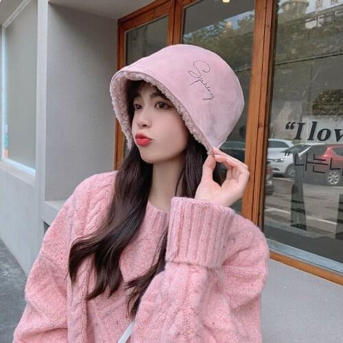 Wool fishermans hat autumn winter female Korea pure color back split warm basin hat temperament versatile casual knitting hat
