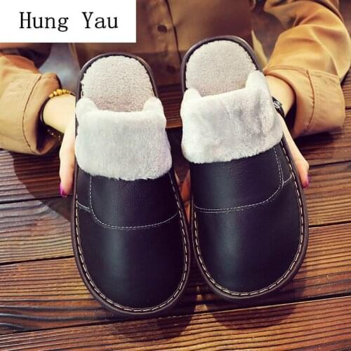 Men Slippers Flip Flops Winter Warm Indoor Home Leather Non-slip Flat Male Platform Fashion Solid Slides Comfortable