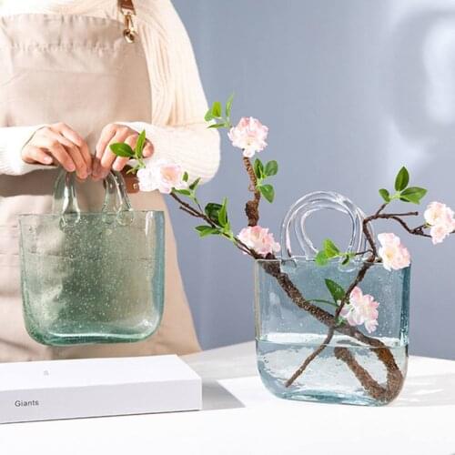 Nordic Creative Handbag Glass Vase Transparent Bubble Flower Vase Hydroponic Plant Container Home Decoration Table Ornament