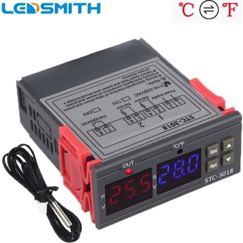 Dual Digital Temperature Controller Switch STC-3018 12V 24V 110V 220V Celsius & Fahrenheit C/F Thermoregulator Thermostat