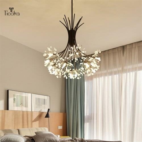 Tiooka Nordic Living room Dining room Ceiling Hanging Light Fixture Romantic Crystal Dandelion Pendant Lights for Girls Room