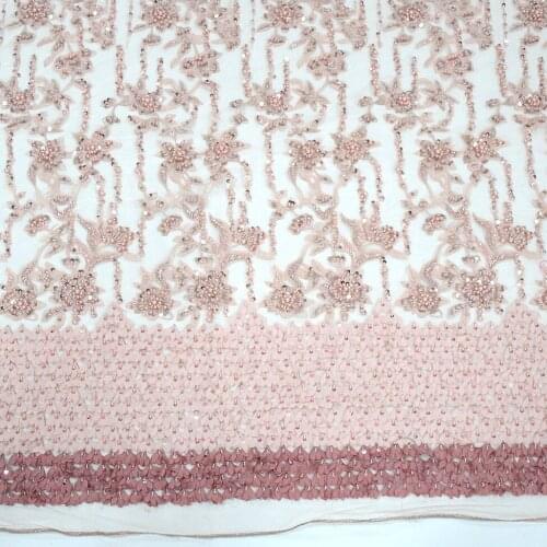 Pink 3D Flower Heavy Tulle Lace With Beads And Sequins Net Women Dress Fabrics HY0773
