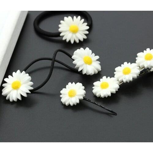 1PC Cute Daisy Flower Hair Clip Fashion Elastic Hair Ring Rope Bands HairPins Ponytail woman Girls Kids Holder Hair Accessories