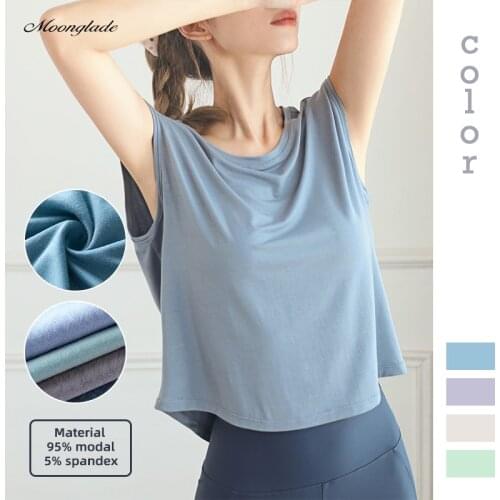 Moonglade Yoga Shirts Women Sleeveless Loose Gym Tops Fitness Running Workout 2021 Summer T-Shirts Sports Wear Leisure Quick-Dry