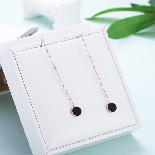 BOBOTUU Titanium Stainless Steel Black Acrylic Dangle Earrings For Women Girl Office Style Tassel Earrings Jewelry BE17128