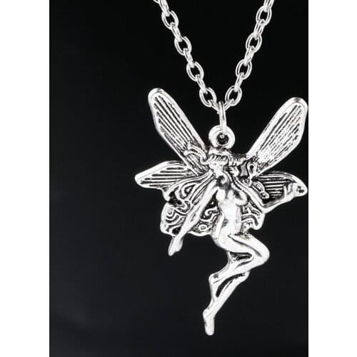 Vintage Statement Angel Fairy Pendant Necklace for Women Cross Chain Choker Fairy Necklaces Jewelry Punk Goth Gothic Accessories