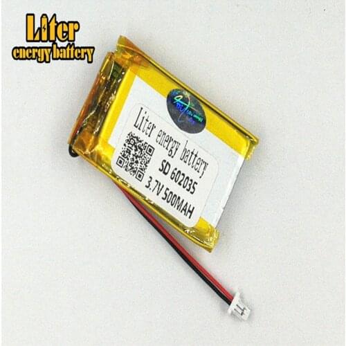 1.0MM 2pin connector 3.7V 602035 500mah Rechargeable lipo battery e-books GPS PDA polymer lithium battery MP3 MP4 MP5 small toys