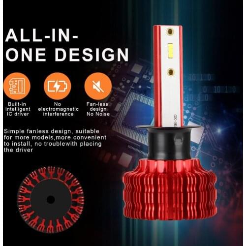 2Pcs 6500K the All-in-one High Brightness White LED Lamp Car Headlight Bulb H1