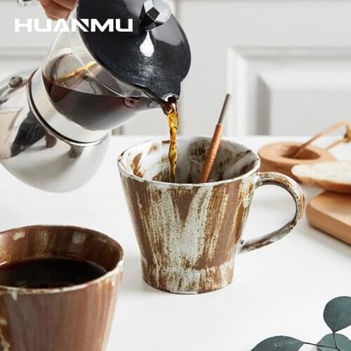 350ml Retro Stoneware Coffee Cup Japanese Hand-Painted Latte Milk Breakfast Cup Ceramic Oatmeal Office Home Water Mug Drinkware