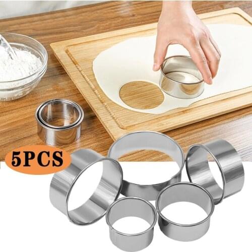 5Pcs Round Shape Stainless Steel Cake Biscuit Mould Portable Fondant Mold Kitchen Gadgets Baking Accessories Cookie Cutter