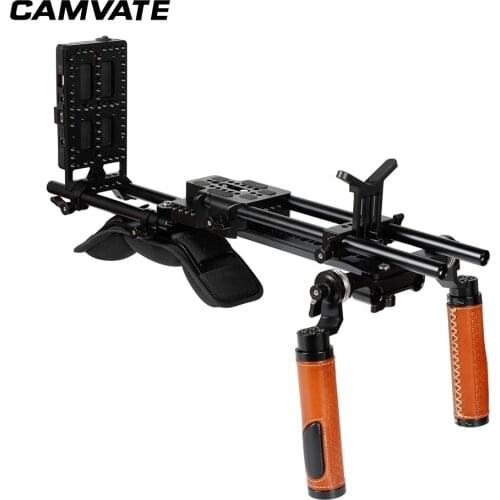 CAMVATE Full-equipped Camcorder Shoulder Mount Video Rig With 12" ARRI Dovetail Bridge Plate & Power Splitter Adapter
