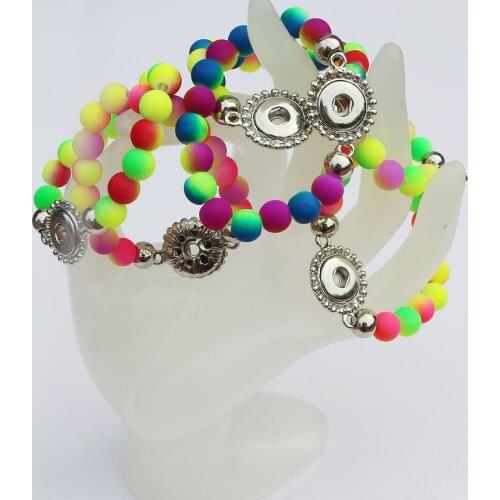 12PCS 6Colors 15cm Children Kids Snap Bracelets Beauty Multicolor rubber beads snap button Bracelets fit 12MM metal buttons