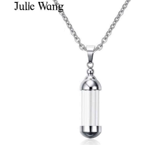 Julie Wang Glass Bottle Funeral Urn For Ashes Stainless Steel Pendant Necklace Keepsake Memorial Family Pet Cremation Jewelry