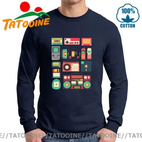 Techno Game PC T Shirt Console Cassette Controller Telephone Technology Videogame Black Long sleeves Tshirt For Men High Quality