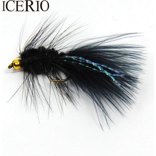 ICERIO 8PCS Bead Head Woolly Bugger Streamer Flies Flashabou Crystal Tail Salmon Fly Fishing Lures #8